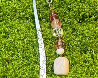 Pink Stone Handmade Beaded Bookmark - Gifts, School, Holidays