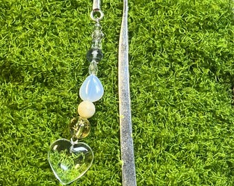 Clear Elegant Handmade Beaded Bookmark - Heart Charm - Gifts, School, Holidays