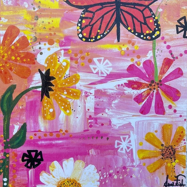 Whimsical Pink and Orange Flower Print