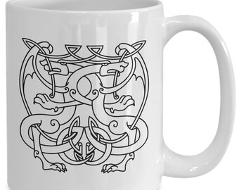 Well Into My Cups- Novelty Coffee Mug, 11 & 150z,  Celtic Dragons