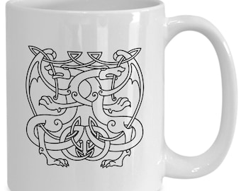 Celtic Knotwork and Dragons Unite on This Coffee Mug| Novelty Coffee Mug | Celtic gift | Celtic Dragon Symbolism to start your day.