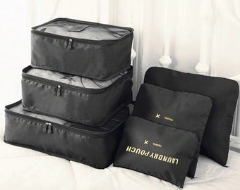 Black Packing Cubes Luggage Storage Organiser Travel Compression Suitcase Bag UK