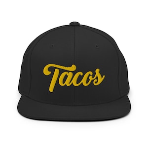 Tacos Snapback, Tacos Cap, Baseball Cap, Latino Style, Funny Cap, Taco Food Clothing and Accessories, Taco Party Time Hats, Food Truck Cap