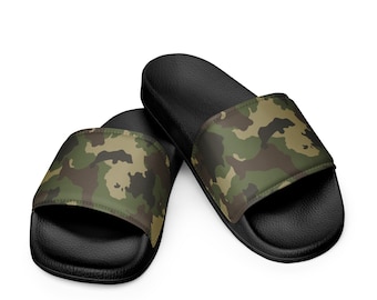 Men&#39;s Camouflage Slides, Faux Leather Slides for Men, Comfy Camo Slides, Gift for Servicemen, Military Style Slides for Him, Flip Flops