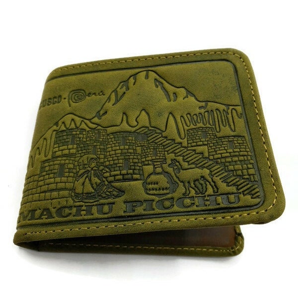 Peruvian Wallet Handmade in Leather Design Machu Picchu Wonder of the World