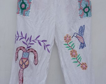 Capri Pants for Women Hand Embroidered Amazon Jungle