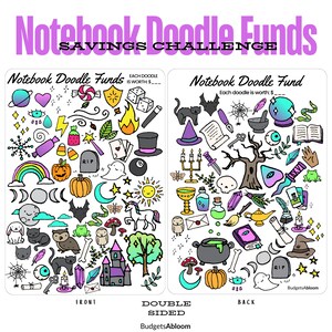 Griffonnages laminés DOUBLE FACE A5 Défi d'économies d'Halloween | Tracker pour enveloppes-caisses Budget Binder | Vibes fantasmagoriques de sorcière | Ésotérique