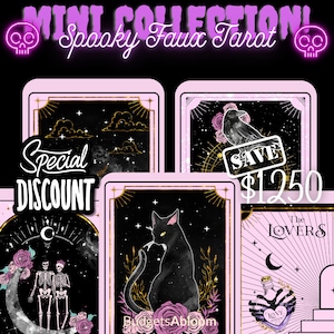 MINI COLLECTION de 5 pièces, 250 défi d'économie à gratter | Insertion pour enveloppe pour reliure A5 | Collection de faux tarots effrayants | Rose mignon d'Halloween