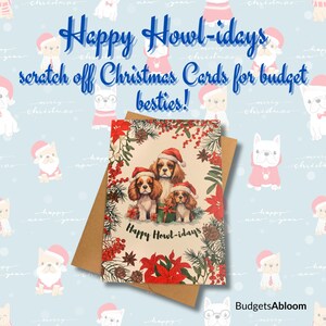 Défi d'économies à gratter pour carte de Noël Bestie à petit budget de 100 dollars | fonds | Grattez et économisez | Designs de Noël pour chiots et chiens