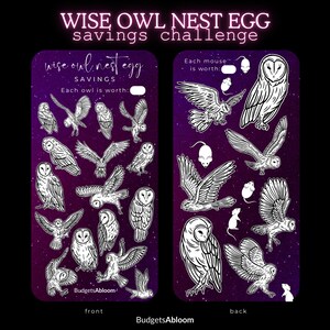 Défi d'économies de coloriage Wise Old Owl plastifié recto-verso | Tracker pour enveloppes-caisses Budget Binder | Choisissez votre montant | Souris