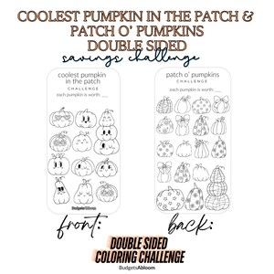 A6 Défi d'économies de coloriage Thanksgiving plastifié recto-verso | Tracker pour enveloppes-caisses Budget Binder | Choisissez la quantité Patch citrouille