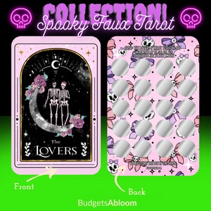 250 Défi d'économies à gratter | Insertion pour enveloppe pour reliure A5 | Collection de faux tarots effrayants | Squelettes d'Halloween roses mignons | Les amants