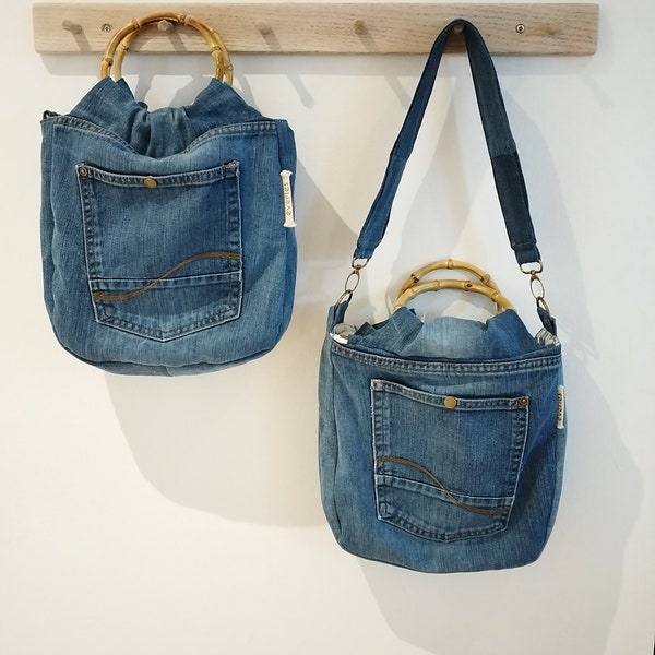 Sac en jean upcyclé, porté main ou épaule