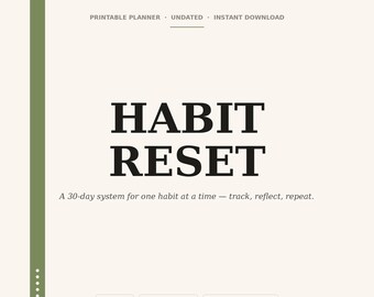 Habit Reset Tracker | Minimalist 30-Day Goal Reflection (US Letter PDF)