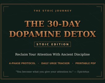 30 Day Dopamine Detox Journal Printable, Stoic Digital Detox Workbook PDF, Screen Time Tracker, Phone Addiction Habit Reset, Focus Journal