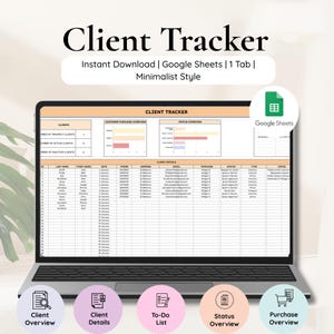 Google Sheets CRM | Client Tracker Spreadsheet with Task Manager, Lead Tracker and Invoice Log | Small Business, Freelancer, Coach Organizer