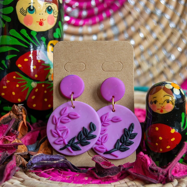 Cute purple lavender earrings | gift for her | polymer clay jewelry | Purple Bridal Dangle Earrings | Dangle Earring | Handmade earring