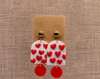 Red Heart Clay Earring | Unique Handmade Earrings| Polymer Clay Earrings| White and Red Hearts | mini heart | Gift For Her | Valentine's Day