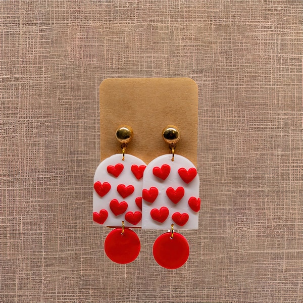 Red Heart Clay Earring | Unique Handmade Earrings| Polymer Clay Earrings| White and Red Hearts | mini heart | Gift For Her | Valentine's Day