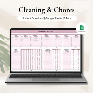 Planificador de limpieza de Hojas de cálculo de Google: Tabla de tareas y registro de tareas (Descarga digital)
