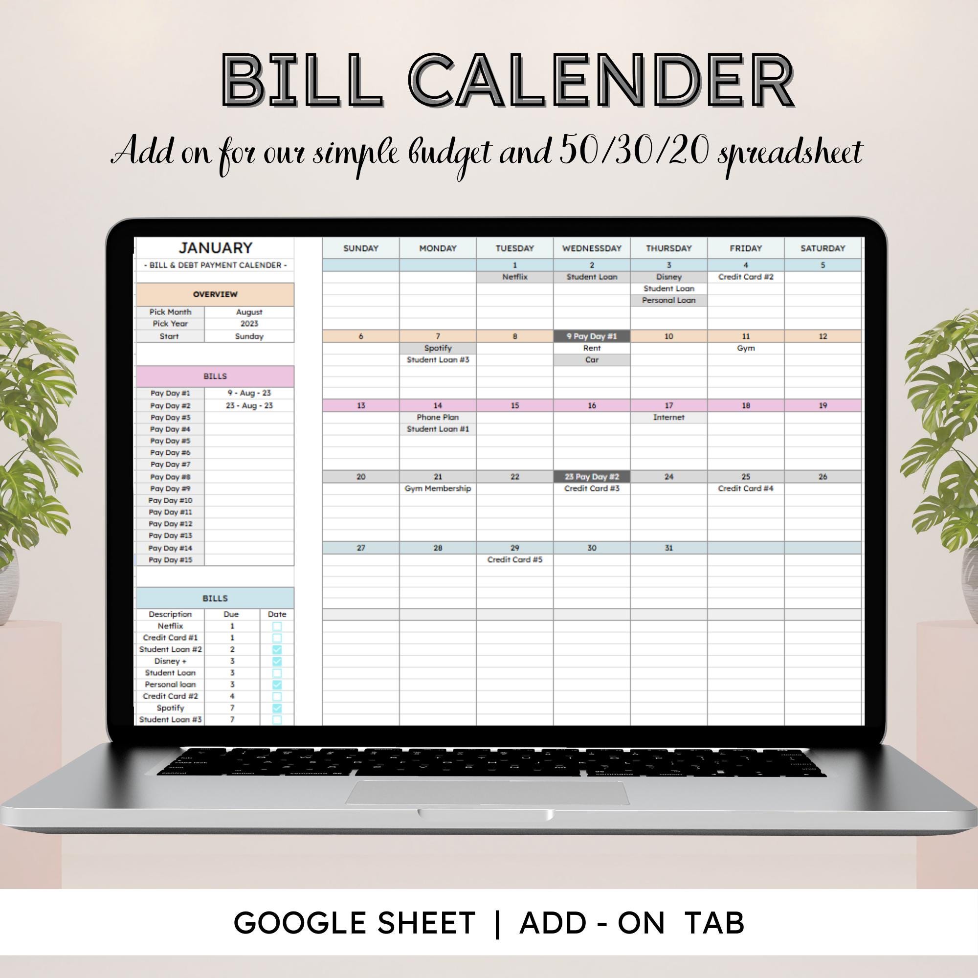 Monthly Bill Tracker Spreadsheet for Google Sheets | Bill Payment ...