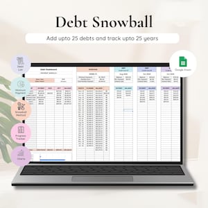Bola de nieve de deuda y rastreador de pagos para Hojas de cálculo de Google / Planificador financiero y hoja de cálculo de pagos mensuales de deuda