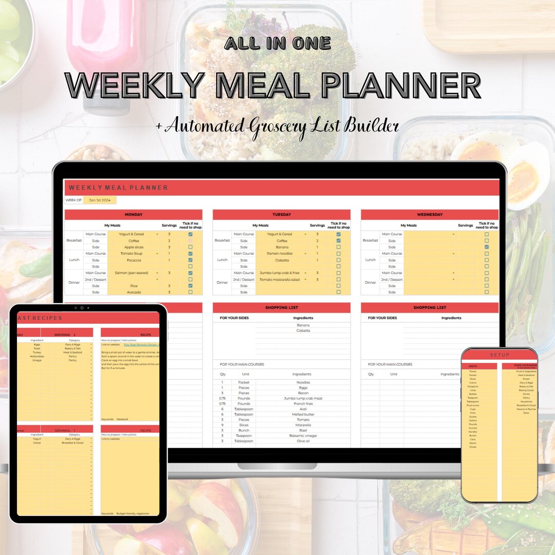 Weekly Meal Planning Template With Automated Grocery List | Google ...