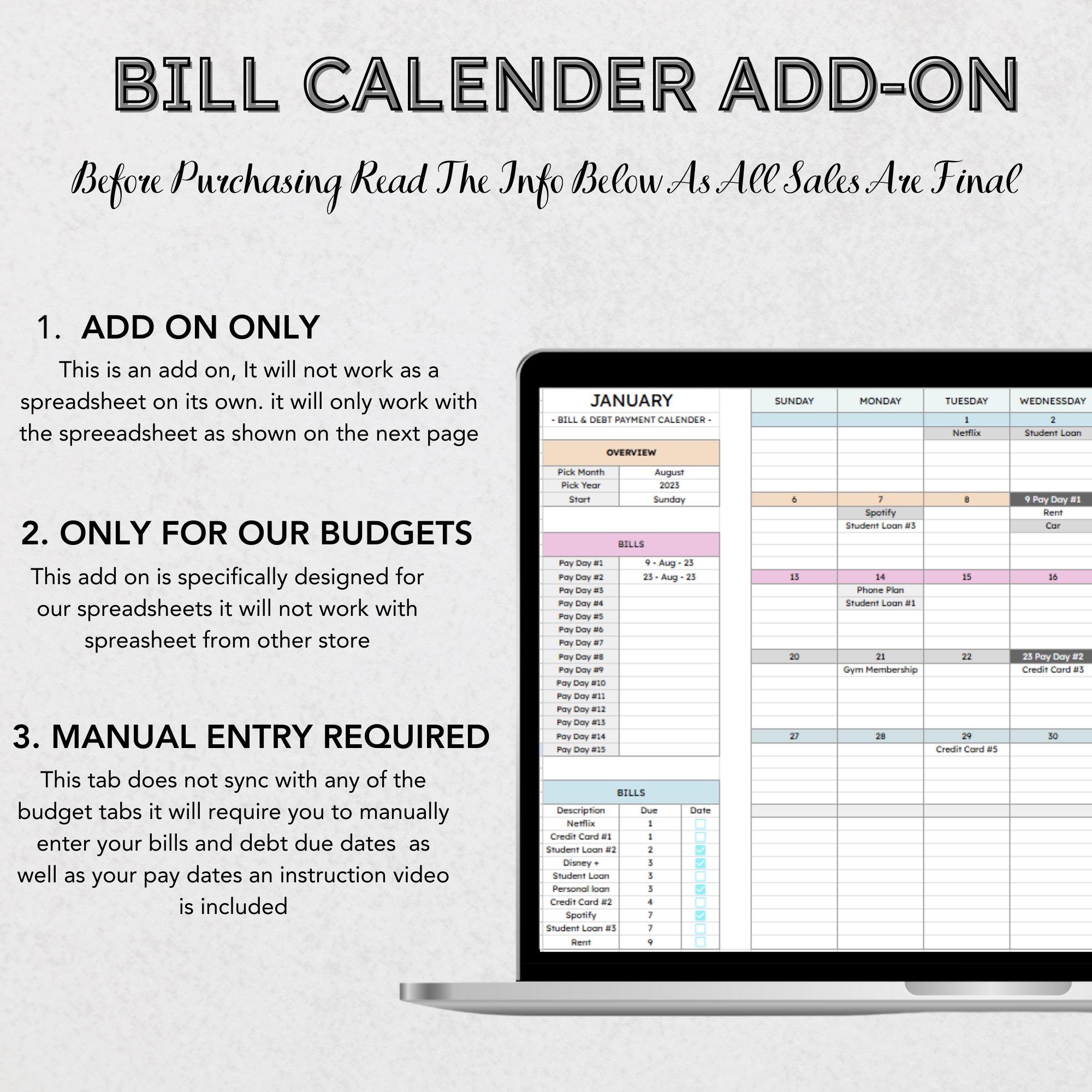 Monthly Bill Tracker Spreadsheet for Google Sheets | Bill Payment ...