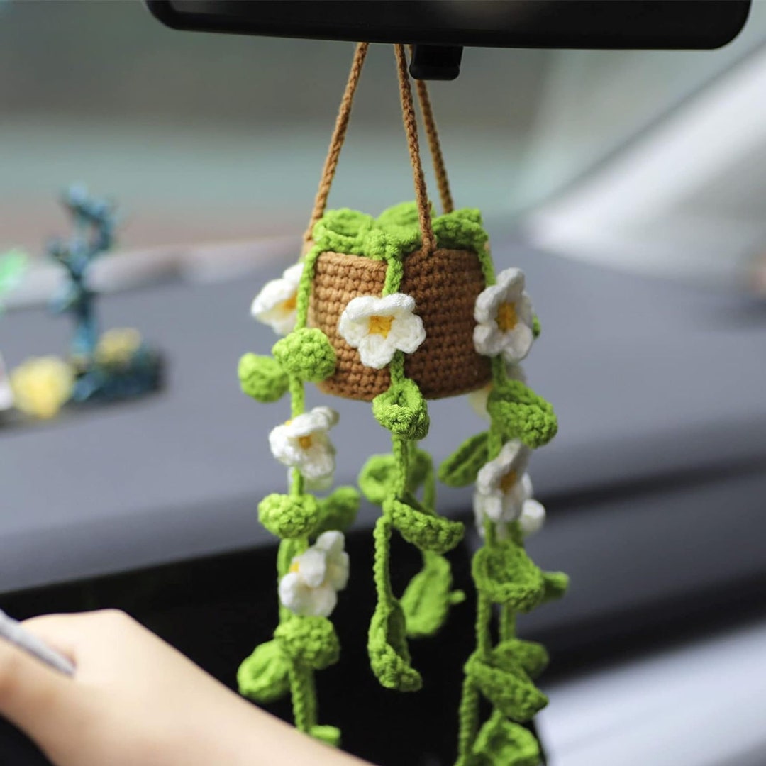 Cute Crochet Car Accessories For Women Rear View Mirror Accessories, Handmade