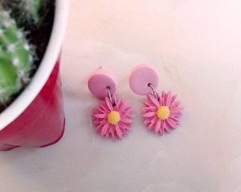 Baby Pink Summer/Spring Time Daisy Earring Studs, Trendy Bloom Polymer Clay Earring, Handcrafted Jewelry Valentine  gift for her