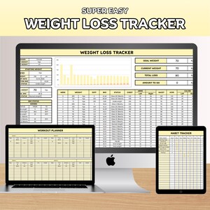 Supereenvoudige gewichtsverliestracker voor Google Spreadsheets, gewichtsverliesplanner, dagelijkse wekelijkse weeggrafiek, logboek lichaamsmetingen, gewichtsdagboek
