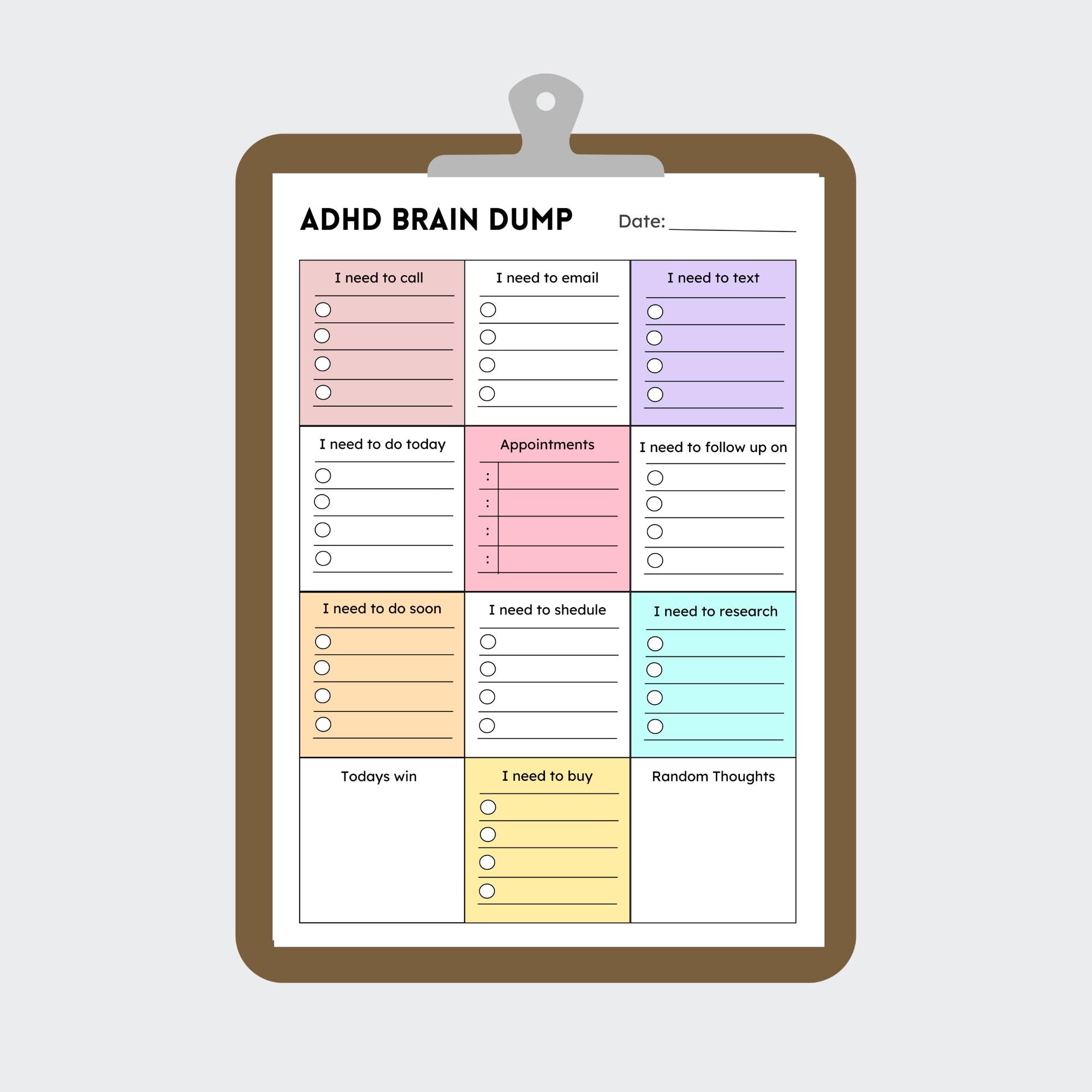 ADHD Daily Planner Printable - Brain Dump To-do List & Reminders ...