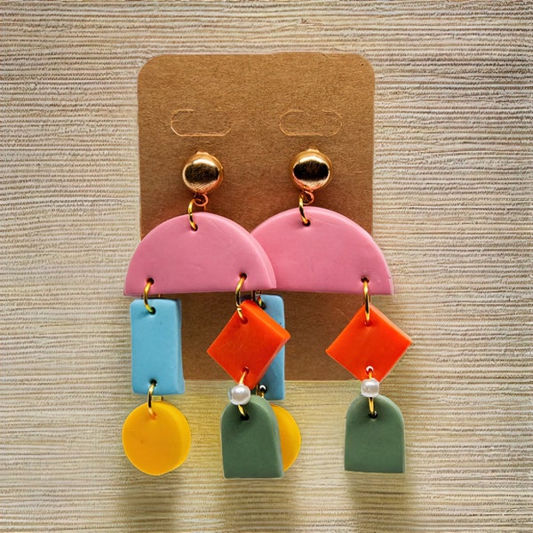 Geometric Textured Terrazzo Square Dangle Earrings | Summer Earrings | Boho Earrings | Polymer Clay Earrings | Handmade clay | Gift For Her
