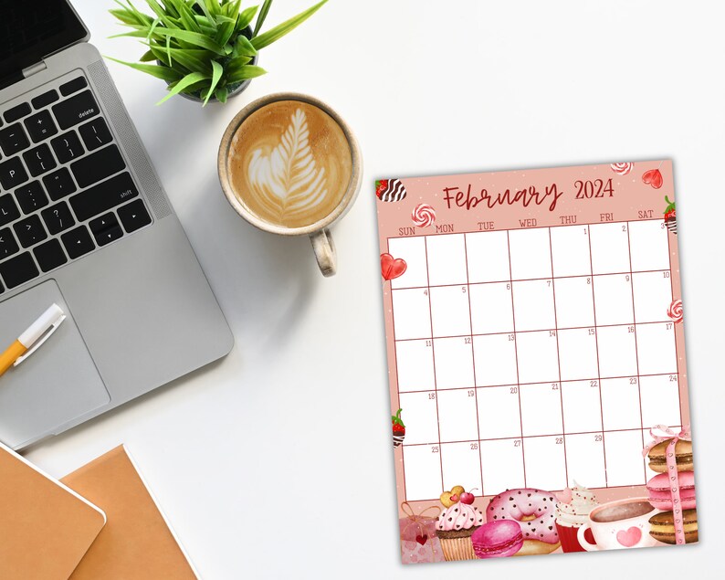 EDITABLE February 2024 Calendar vertical/ Portrait, 2024 February