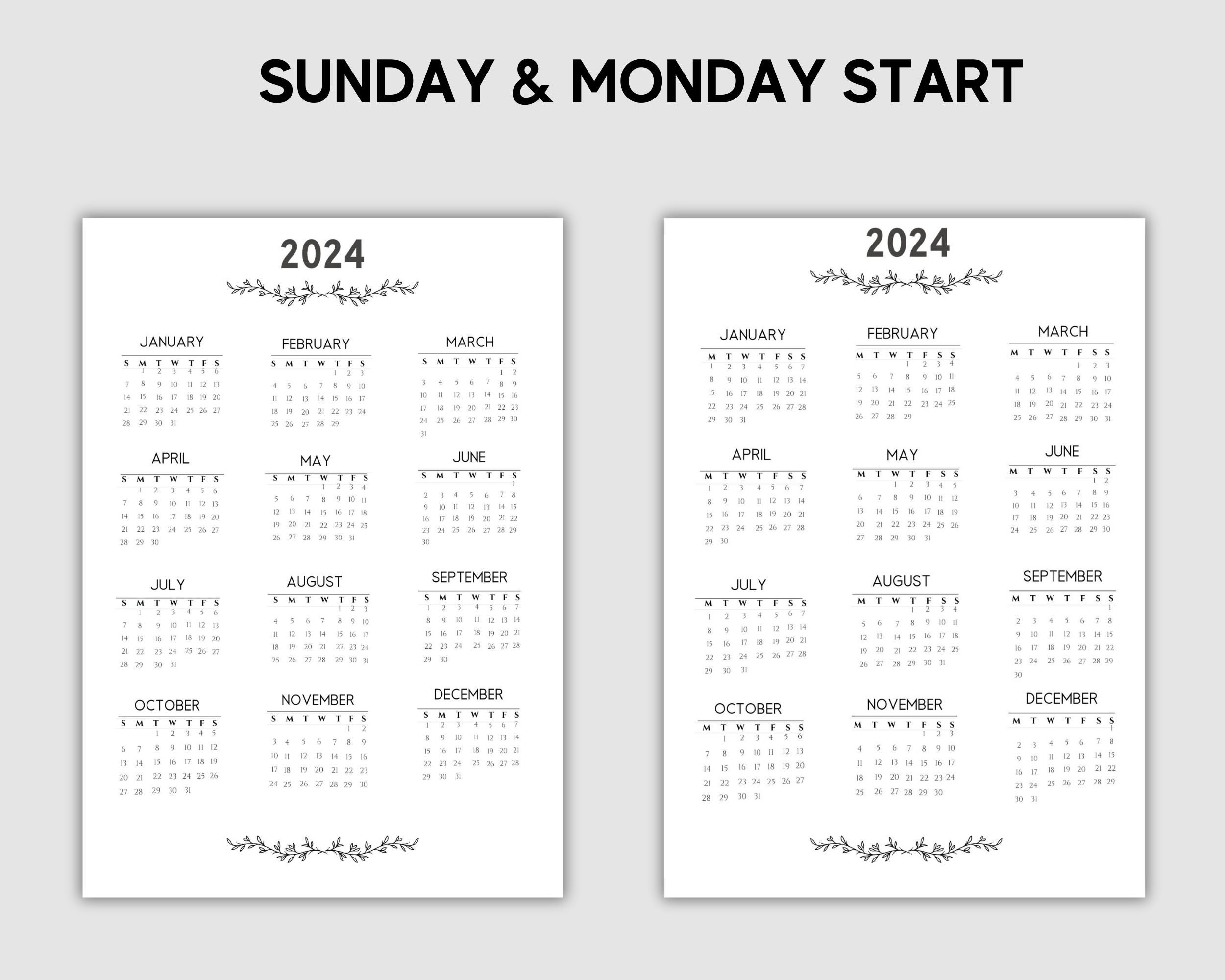 MINIMALIST 2024 Calendar Printable 2024 Calendar Yearly Etsy