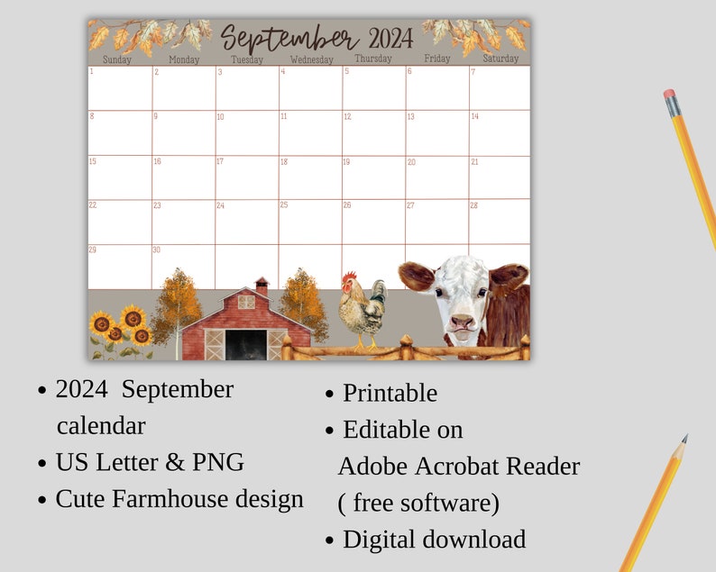 EDITABLE September 2024 Calendar Printable, Back to School 2024