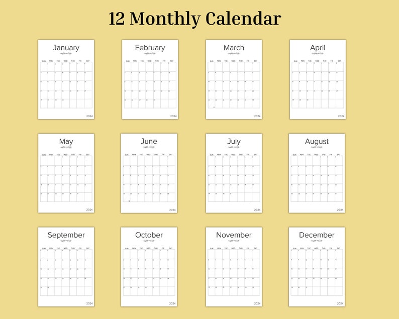 2024 Calendar Printable Landscape Minimalist 2024 Monthly Etsy