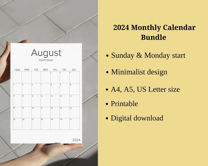 2024 Calendar Printable Landscape Minimalist 2024 Monthly Etsy