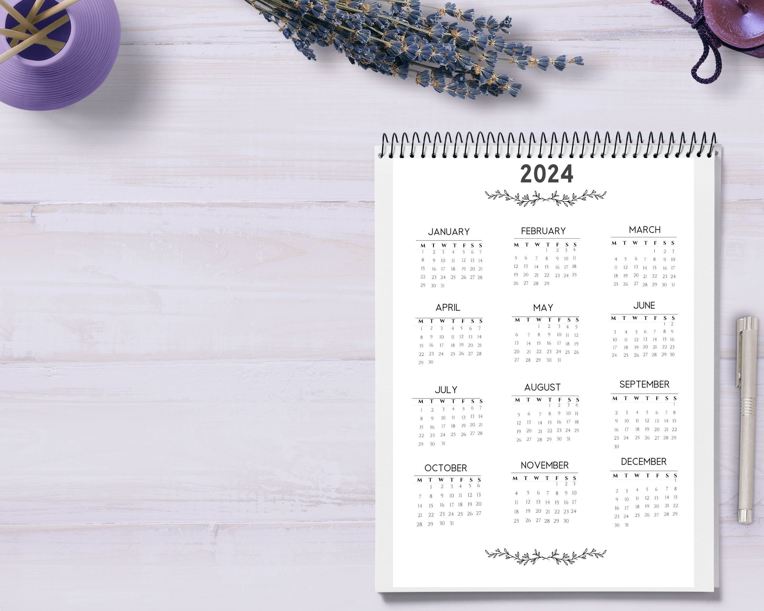 MINIMALIST 2024 Calendar Printable 2024 Calendar Yearly - Etsy