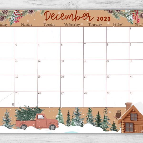 EDITABLE December 2023 Calendar Printable, December 2023 planner, 2023 Christmas calendar, 2023 December monthly planner, US Letter / PNG