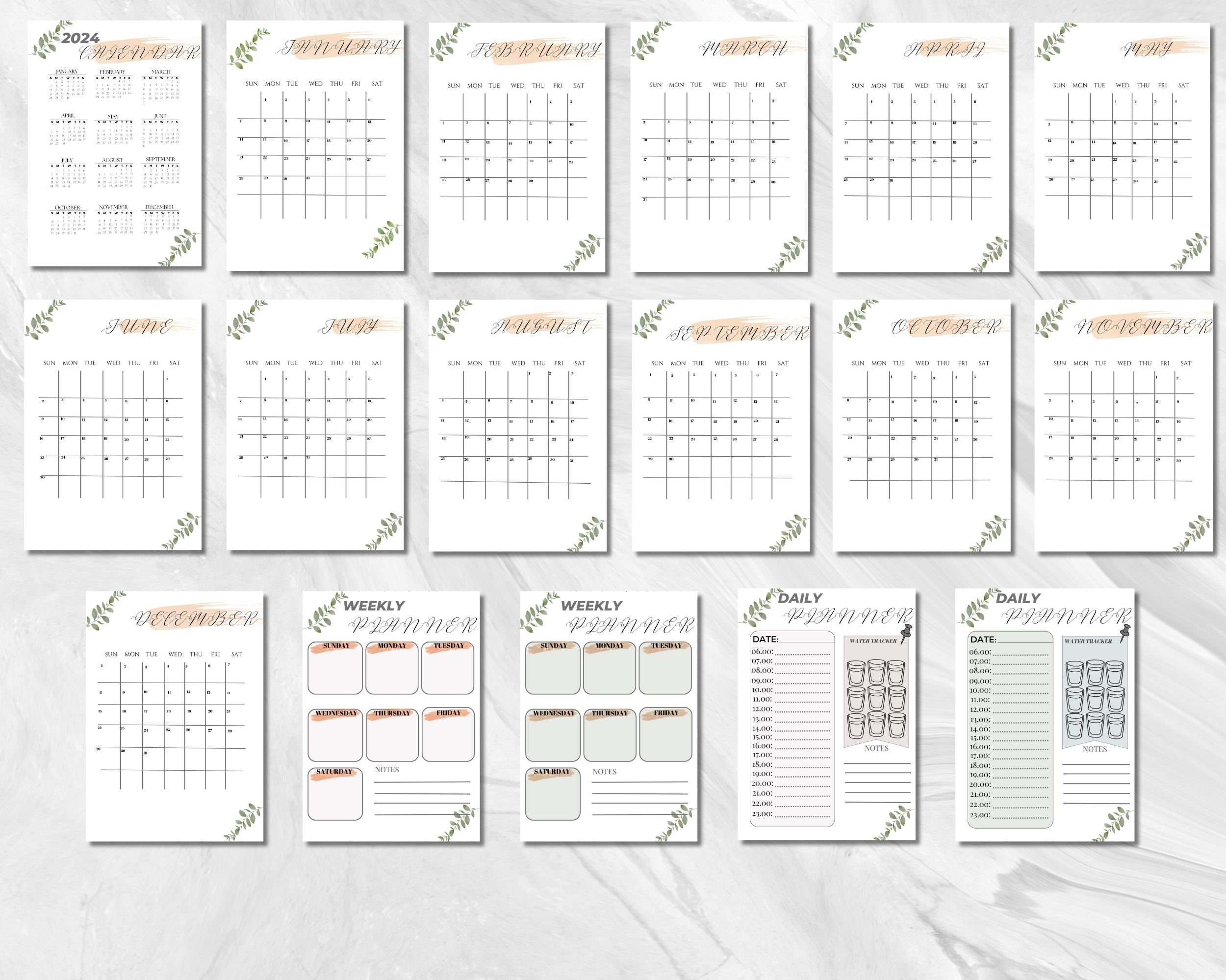 Minimalist 2024 Calendar Printable 2024 Planner Bundle Daily Etsy Canada
