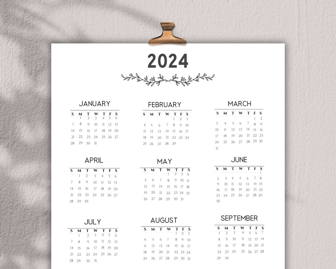 MINIMALIST 2024 Calendar Printable 2024 Calendar Yearly Etsy