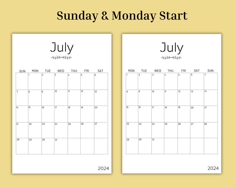 2024 Calendar Printable Landscape Minimalist 2024 Monthly Etsy
