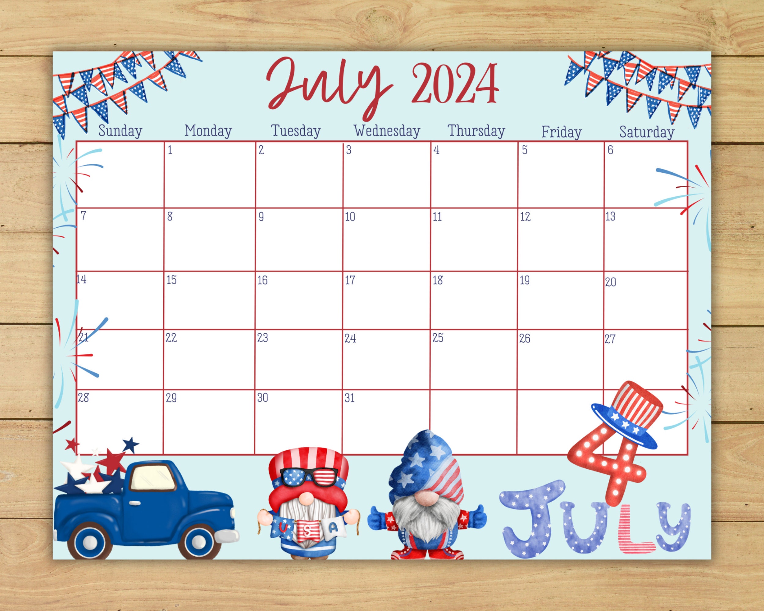 EDITABLE July 2025 Calendar Printable, 2025 July Monthly Planner