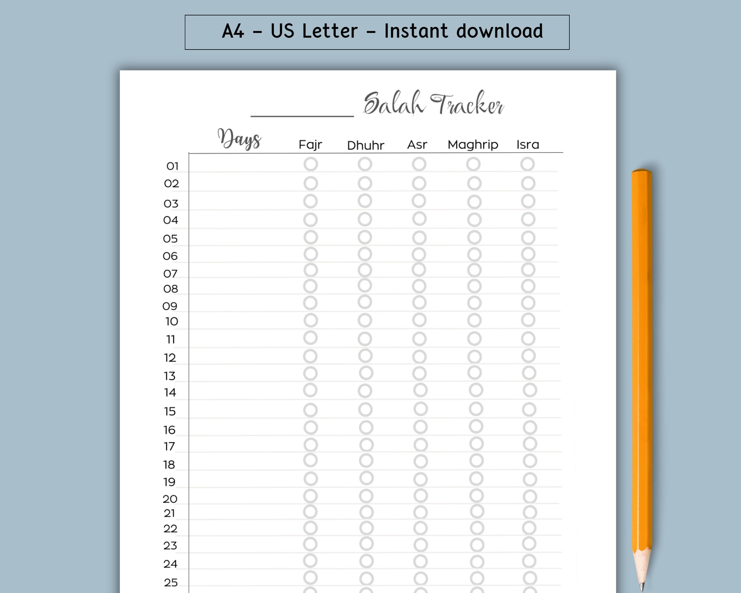 Monthly Salah Tracker, Blank Monthly Salah Planner, Muslim Salah ...