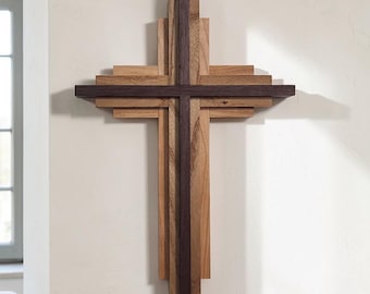 Wooden Cross | Walnut, Elm & Cherry Wood, Christian Decor