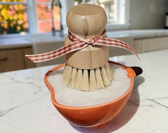 Pumpkin Solid Dish Soap Set with Bamboo Brush, 6 oz Handmade Fall Kitchen Gift.