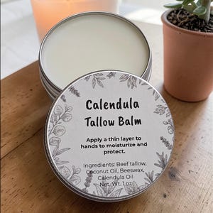 Calendula Tallow Balm | Simple Ingredient Skin Care, Small Batch Homestead Made (1 oz Tin)
