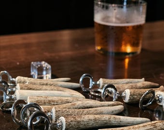 Elk Antler Bottle Opener – Handmade Rustic Barware, Unique Hunting Gift for Him, Cabin