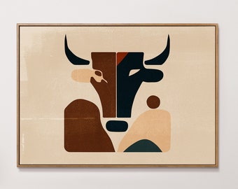 Moderne muurafdruk abstracte poster stier muurkunst westelijke muurdecor moderne afdrukbare kunst digitale download - MadeLively